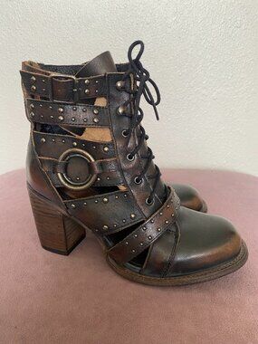 Freebird Birch Black (Dark Brown) Studded Leather Ankle Boot - Size 8